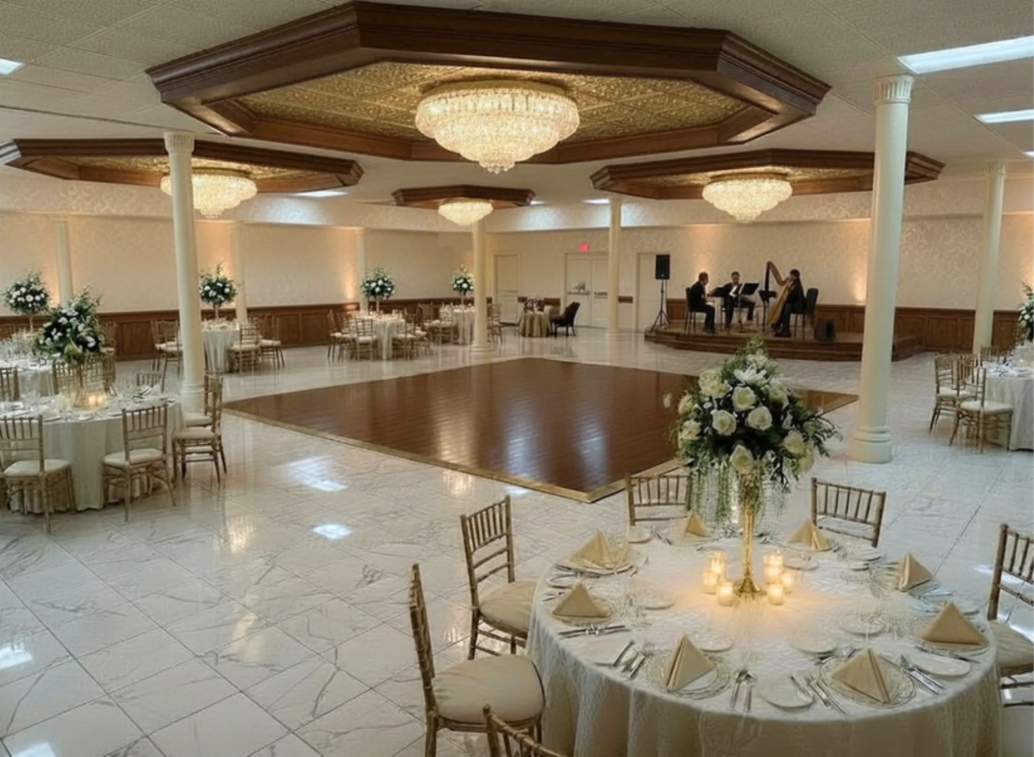 Pomeroy's Ballroom rendering showing elegant reception space with marble and wood details